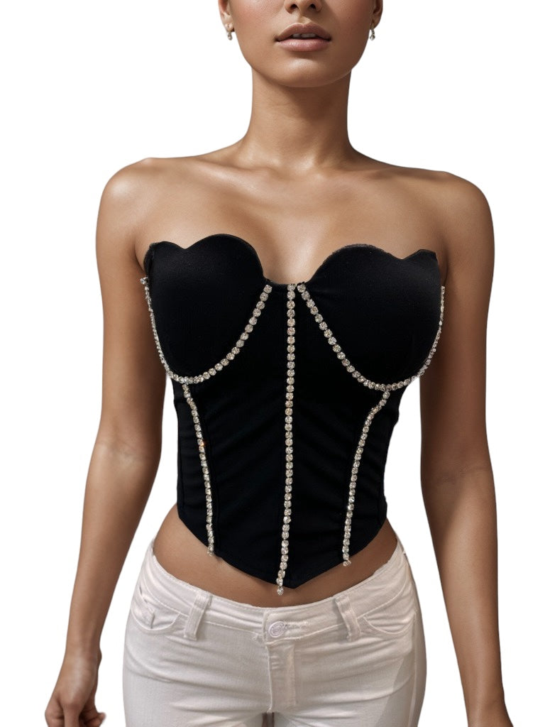 Jewels Ribbed Corset Black