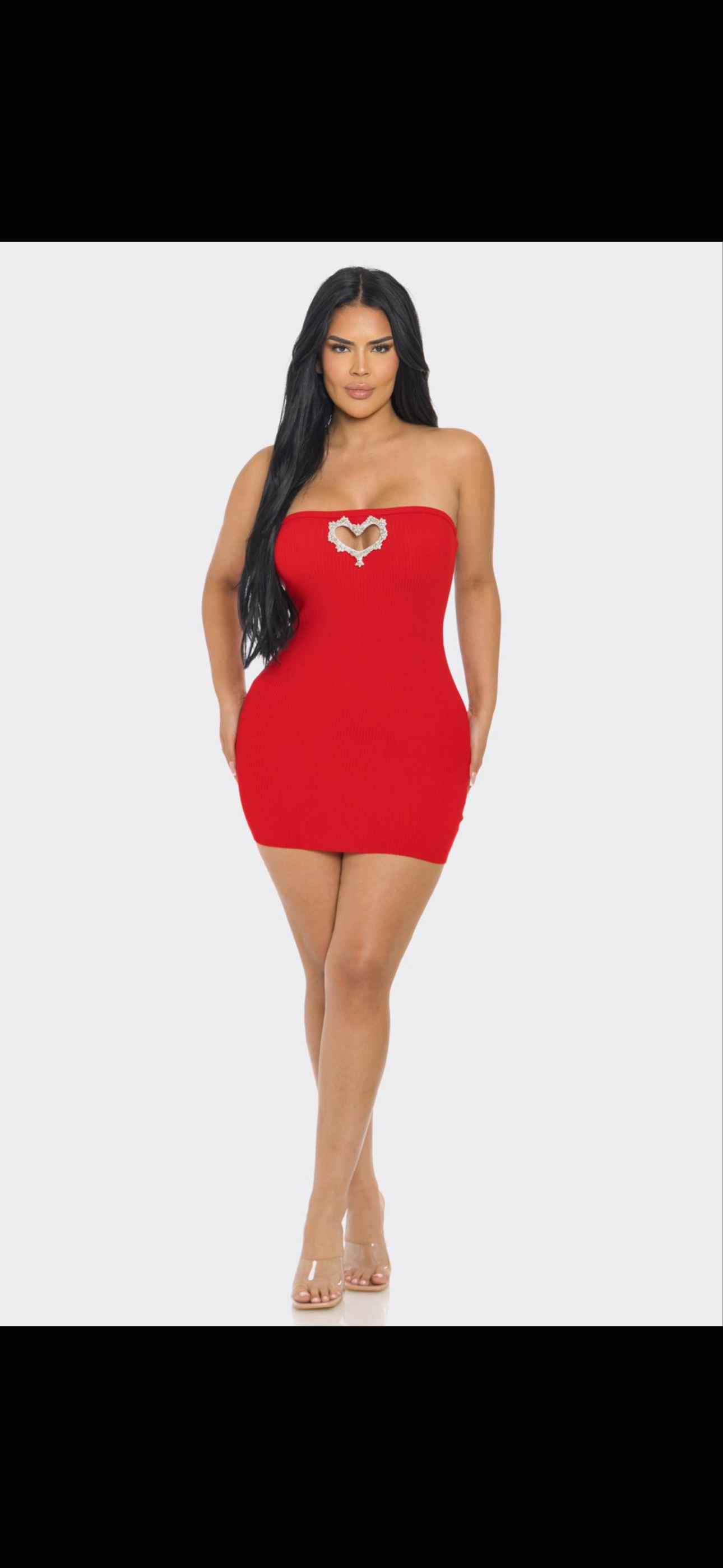 Heart Tube Dress Red