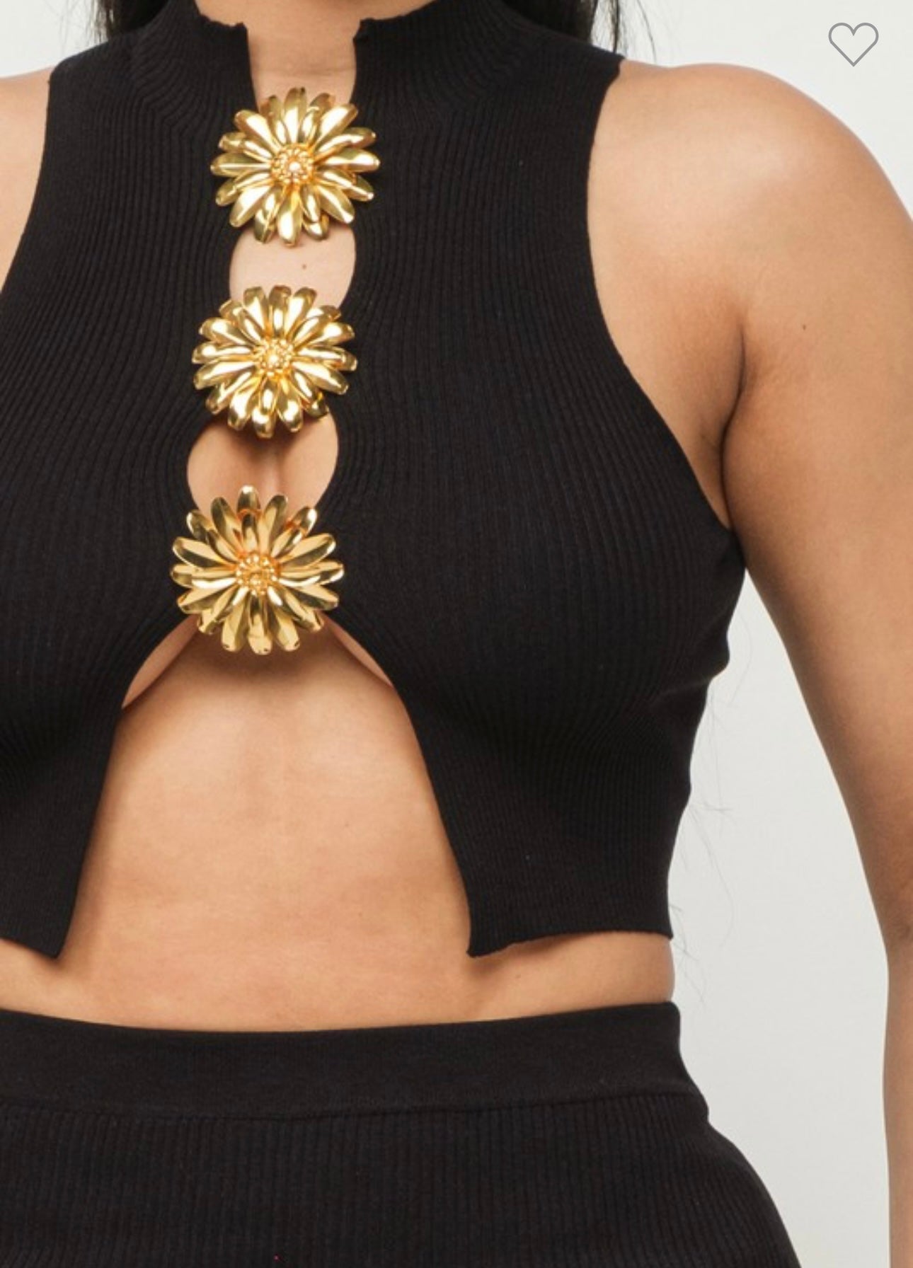 Flower Pinned Skirt Set Black