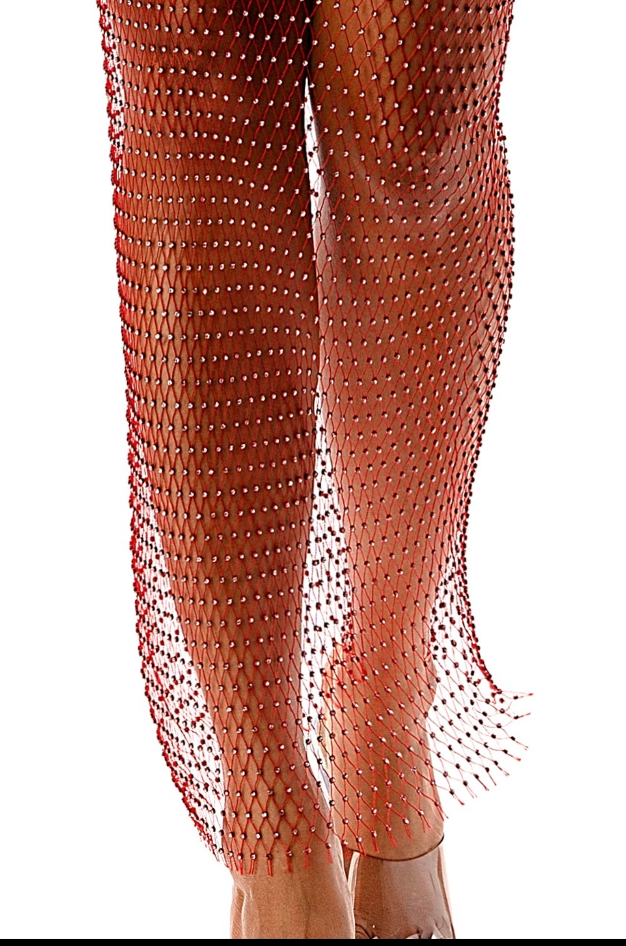 Bandage Dress Fishnet studded Red