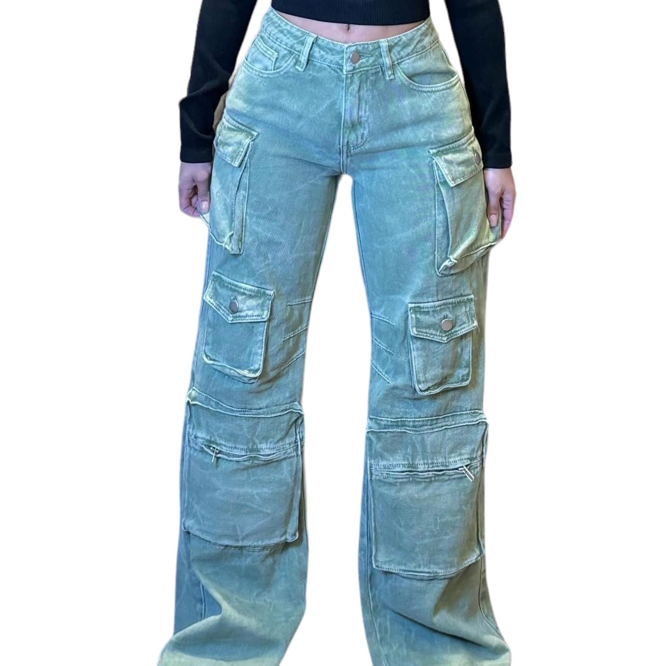 Multi Pocket Cargo Jeans Olive
