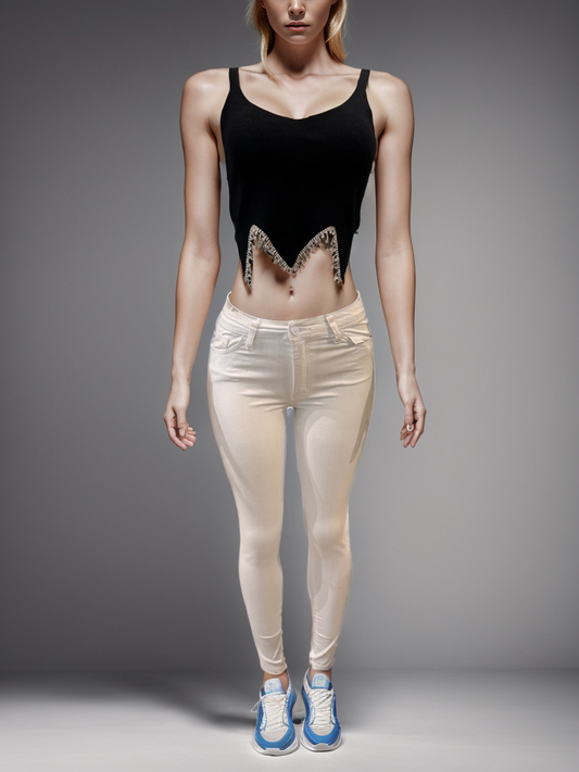 Sexy Ribbed Jewels Tank Black