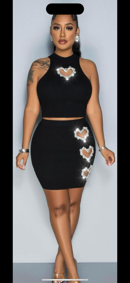 Heart top and Skirt Black