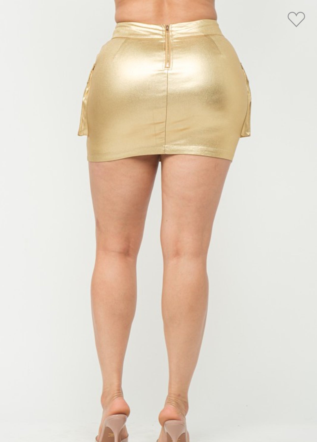 Cargo Mini Leather Skirt Gold