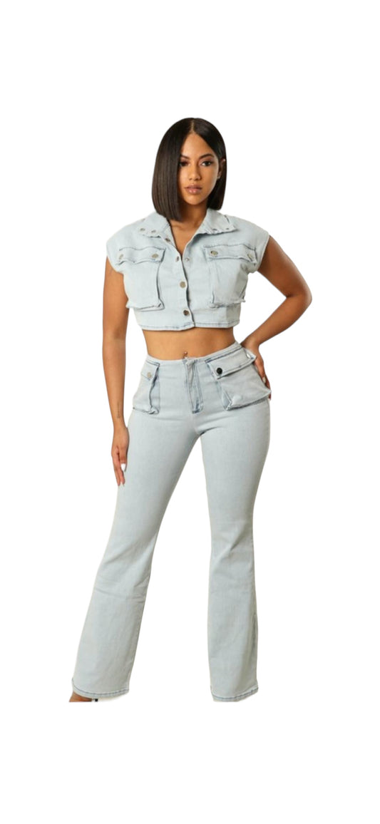 Denim 80's Crop Jacket & Wide Leg