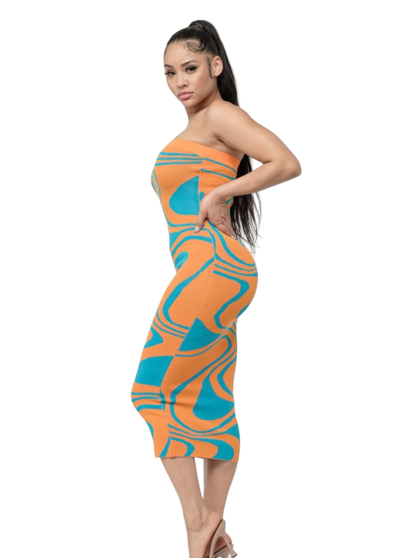 Groovy Wave Jacquard Dress Tube Orange