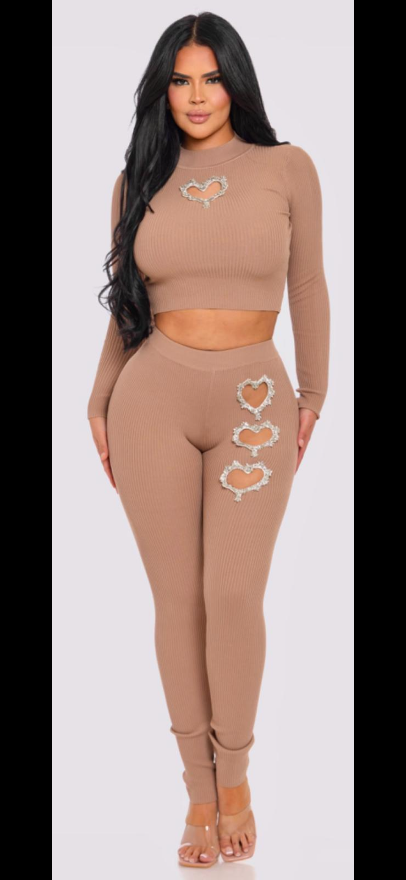 Heart Pants Set Beige
