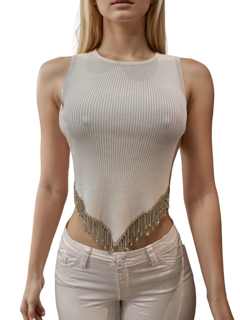 Ribbed V-cut Dripped Stones White