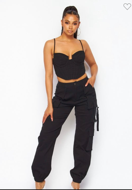 Lea Bustier Crop & Jogger Cargo Black