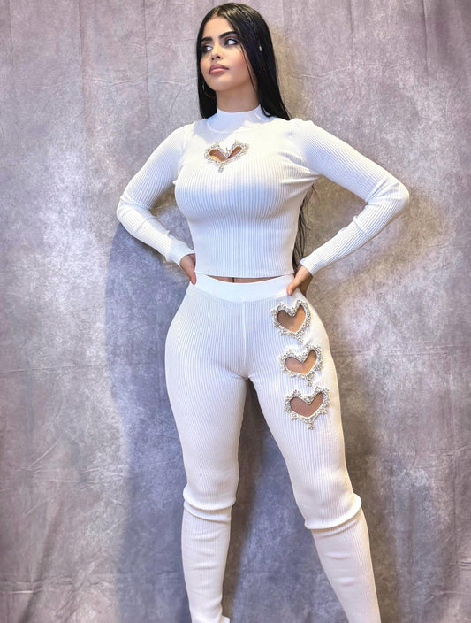 Heart Pants set White