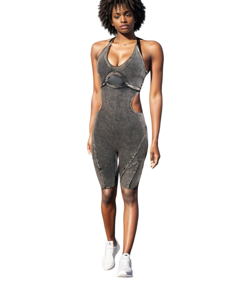 Ribbed Romper Rope short Charcoal