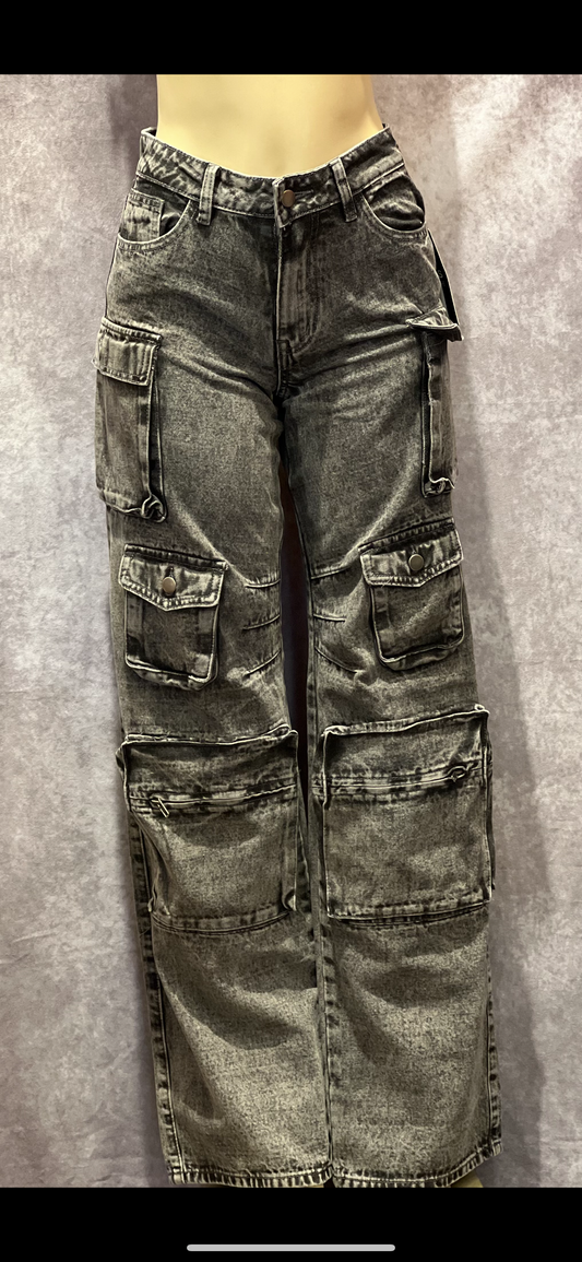 Multi Pocket Cargo Jeans Grey
