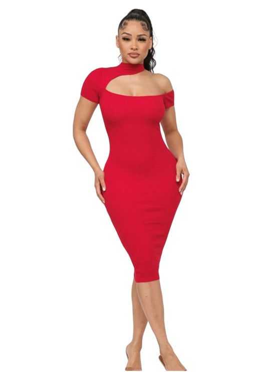 Turtle Neck One Shoulder Sleeve Red