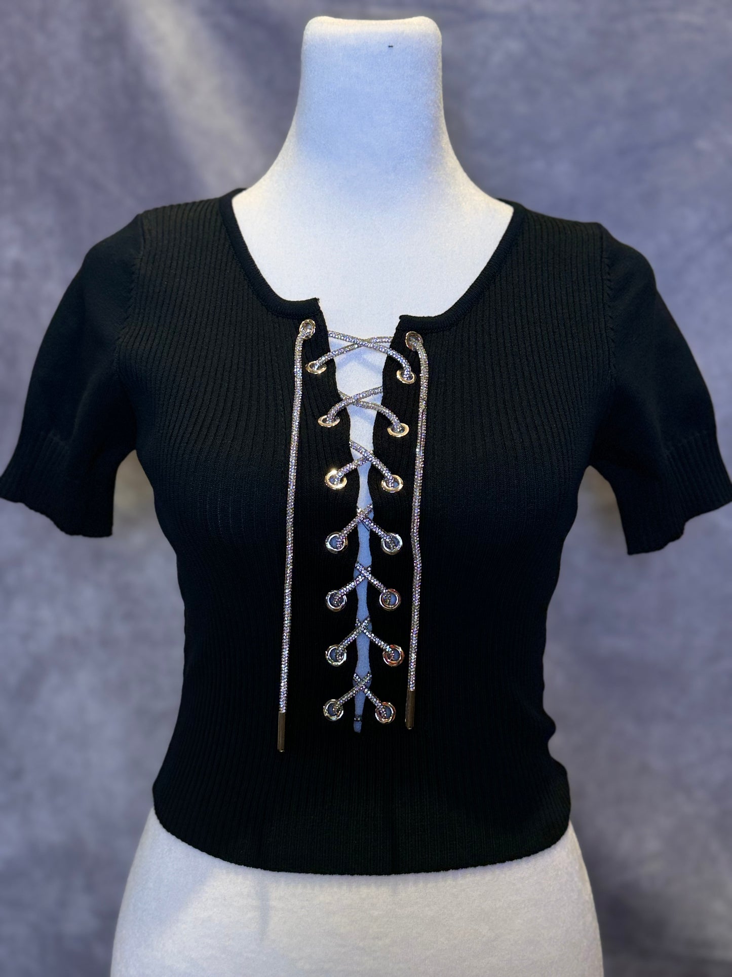 Silver Lace Cropped T-shirt Black