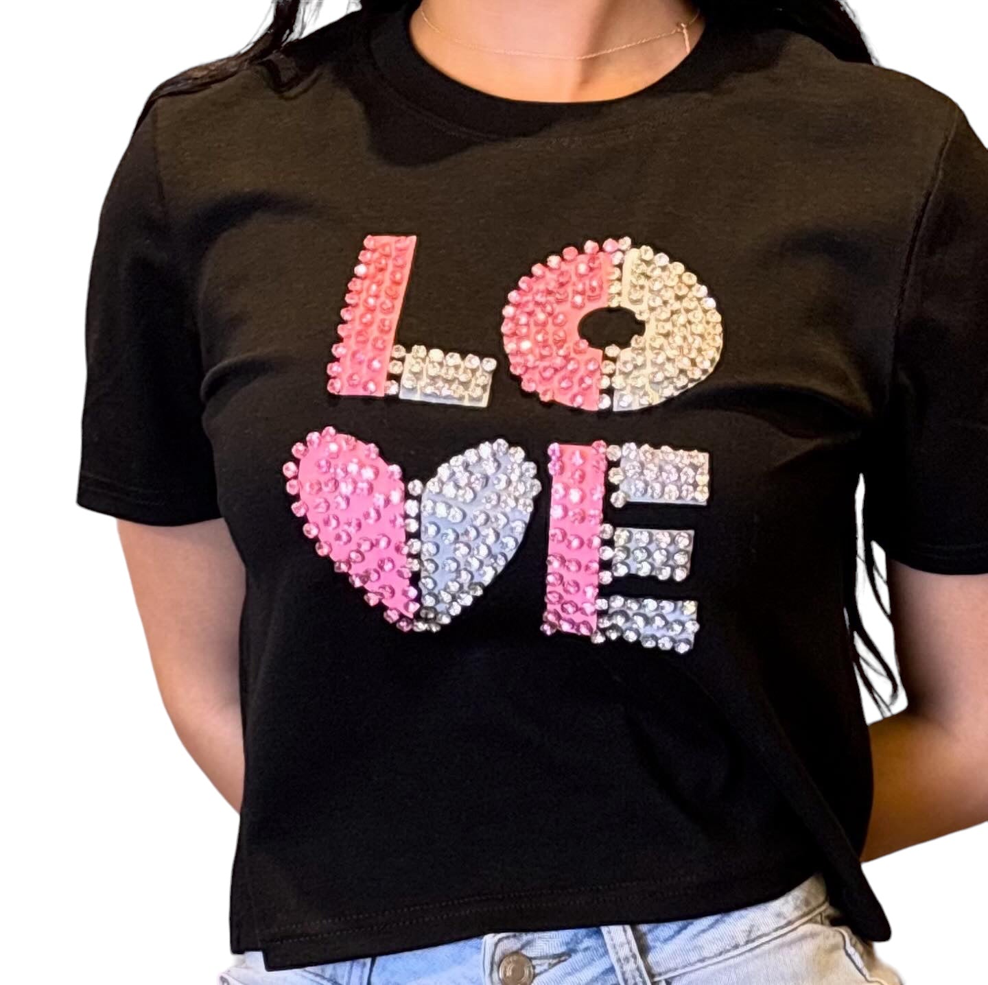 Love Rhinestone T-shirt Black