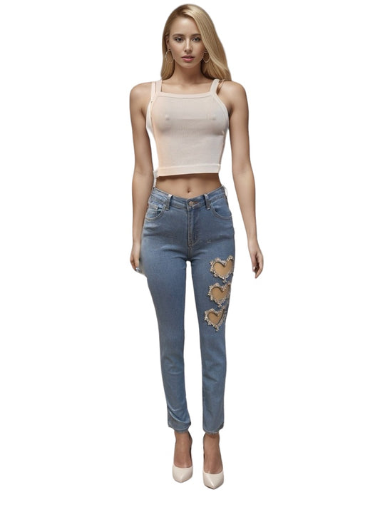Hearts Metallic Silver Jeans Blue