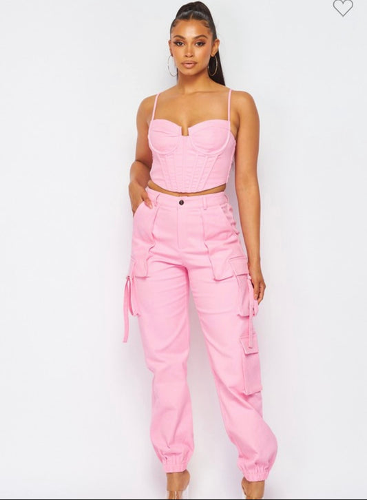 Lea Bustier Crop & Jogger Cargo Pink