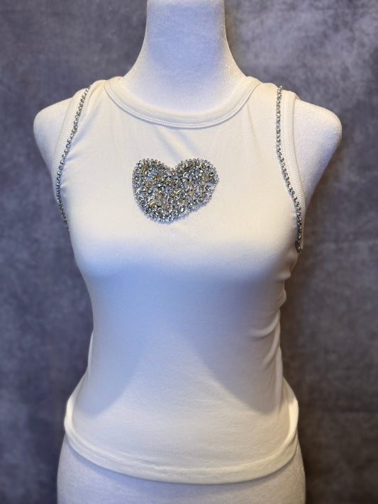 Heart Cropped Tank Top White