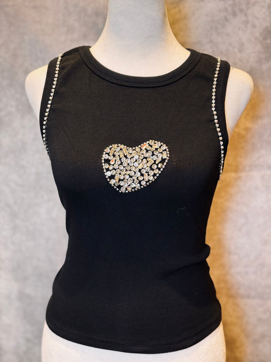 Heart Cropped Tank Top Black