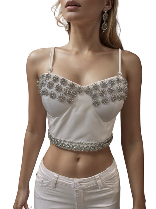 Dripped Strapped Blouse White