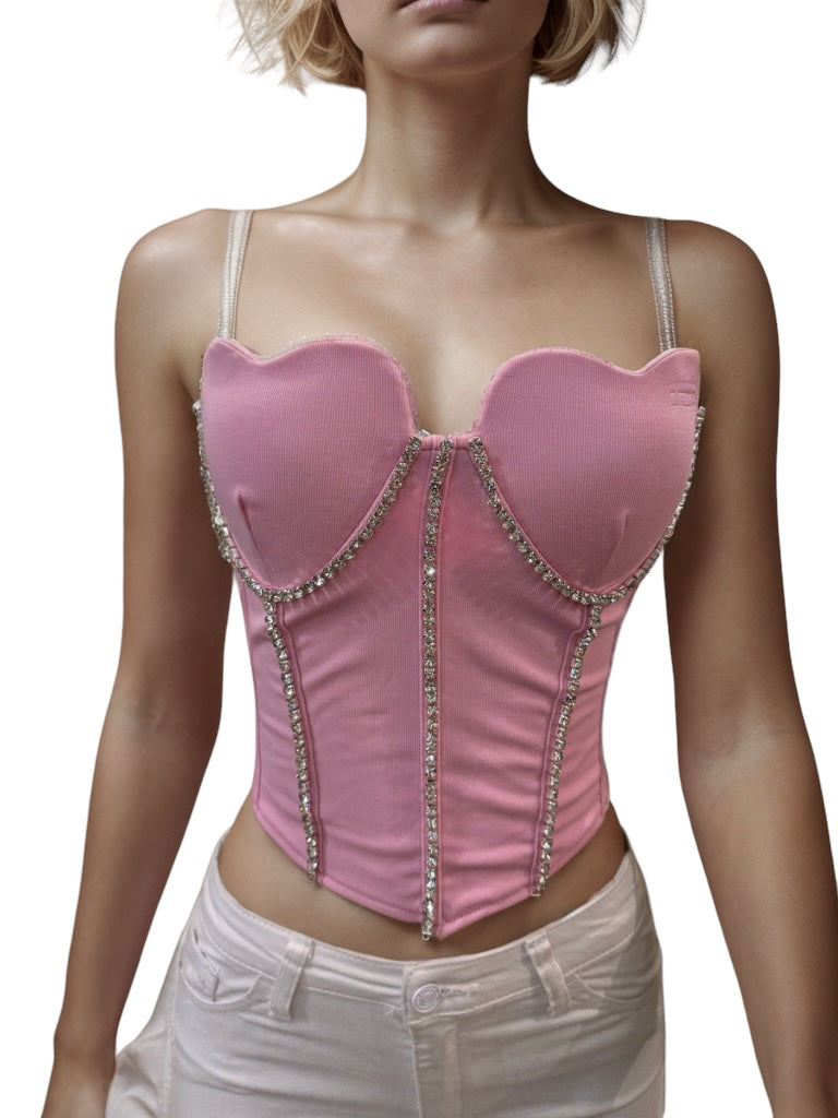 Jewels Ribbed Corset Pink