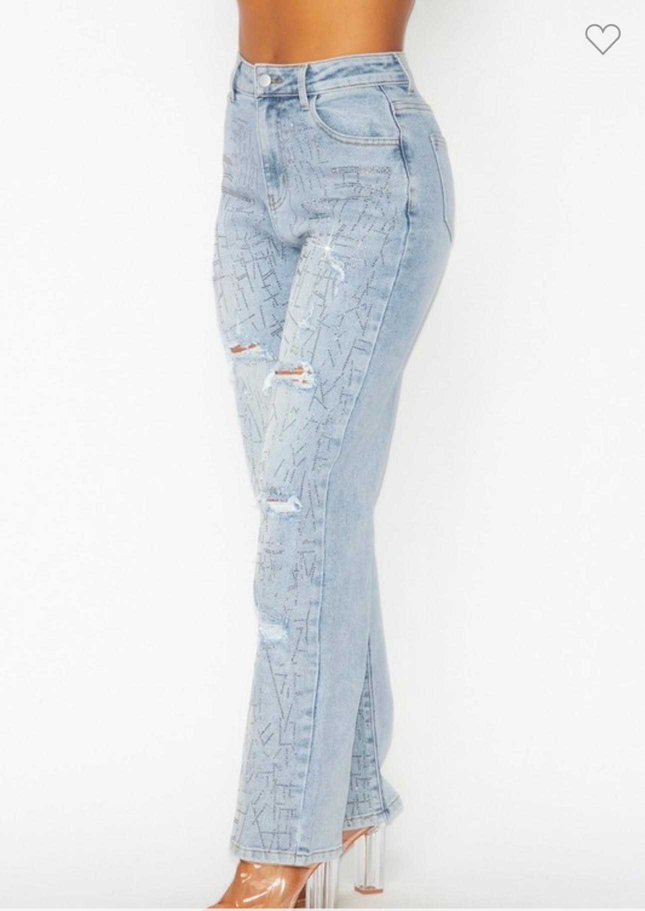 Rinestone ripped wide Bottom Jeans