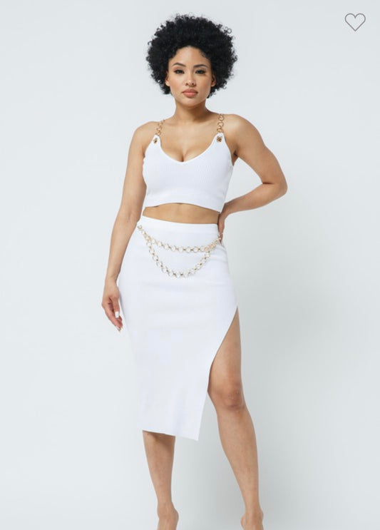 Two piece Chain Ribbed Set White
