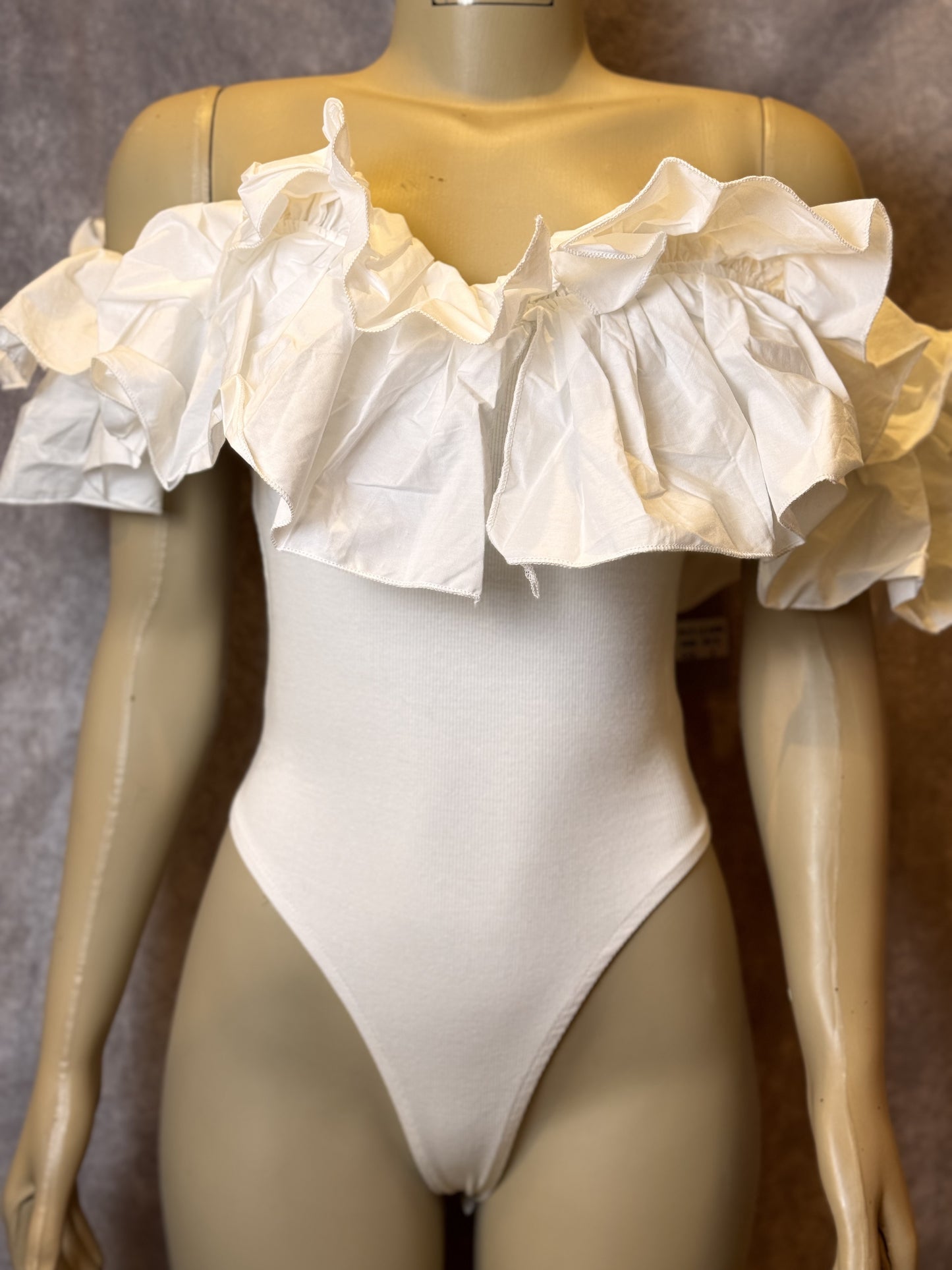 Ruffled Body Suit White