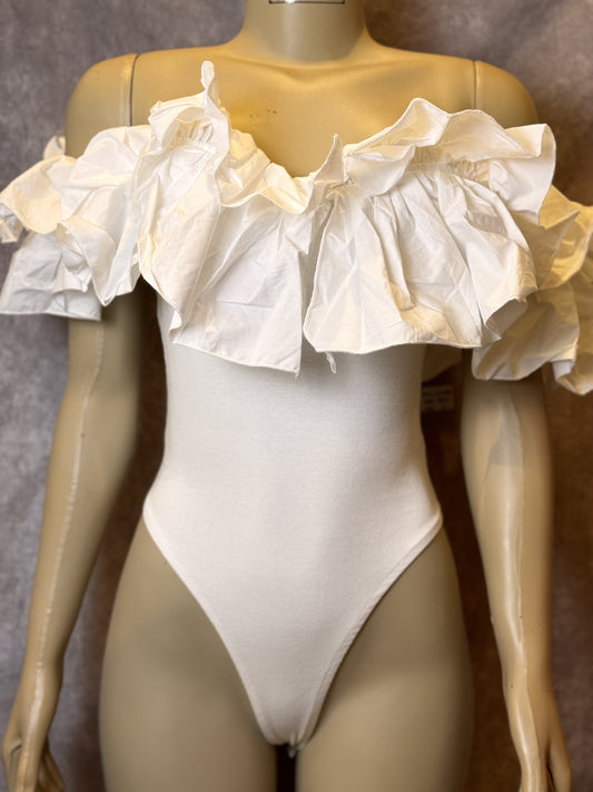 Ruffled Body Suit White