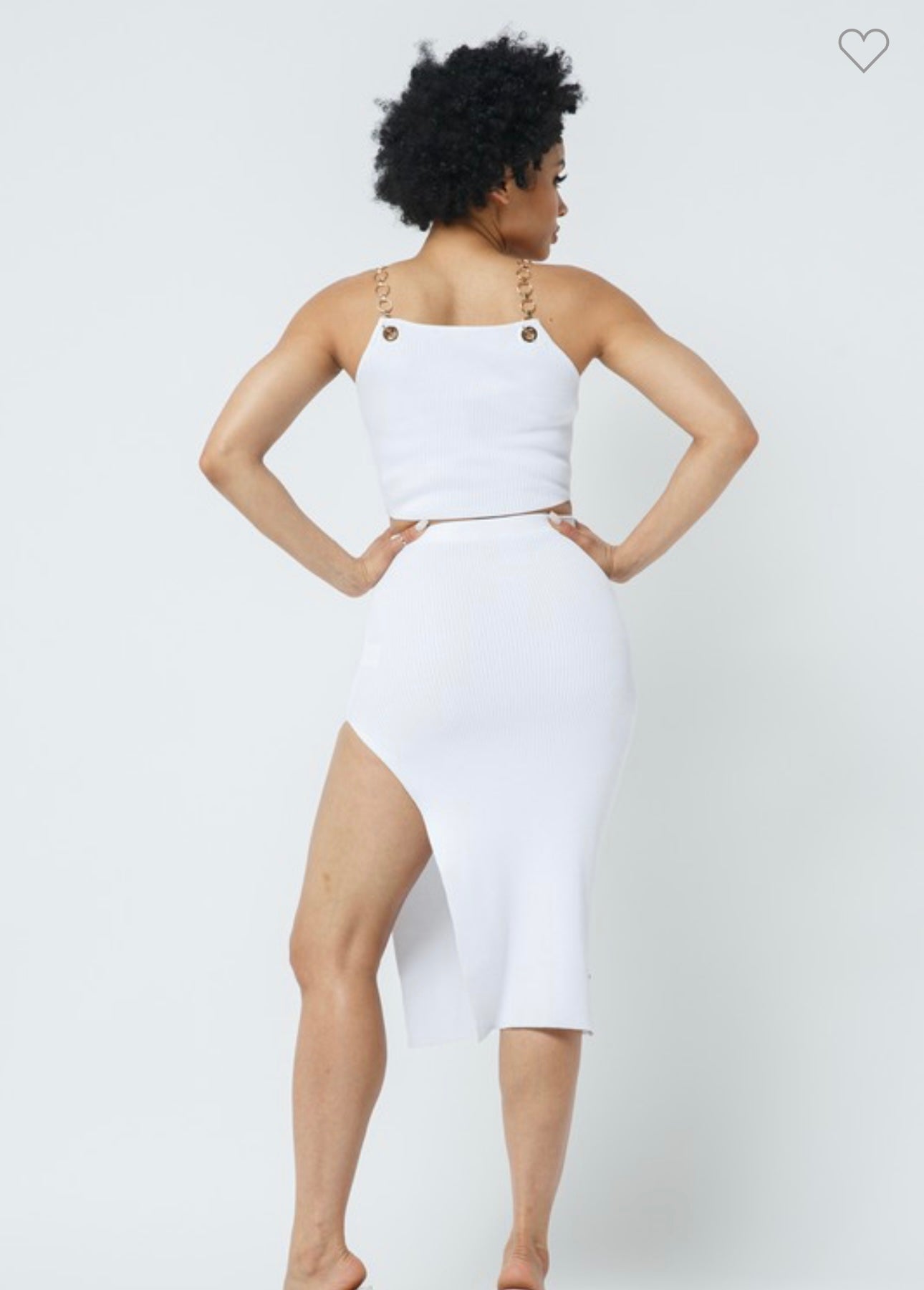 Two piece Chain Ribbed Set White