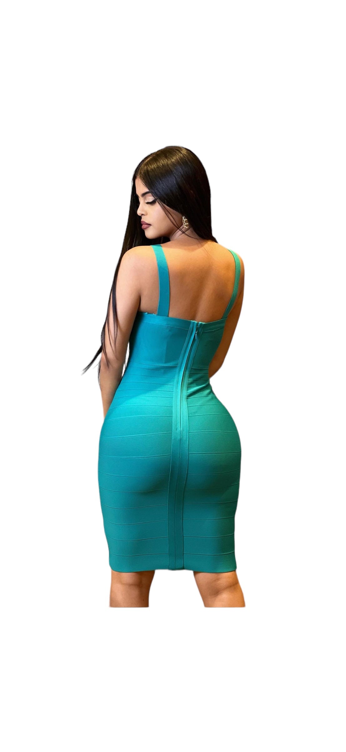 Gold Buckle Bandage Dress Teal
