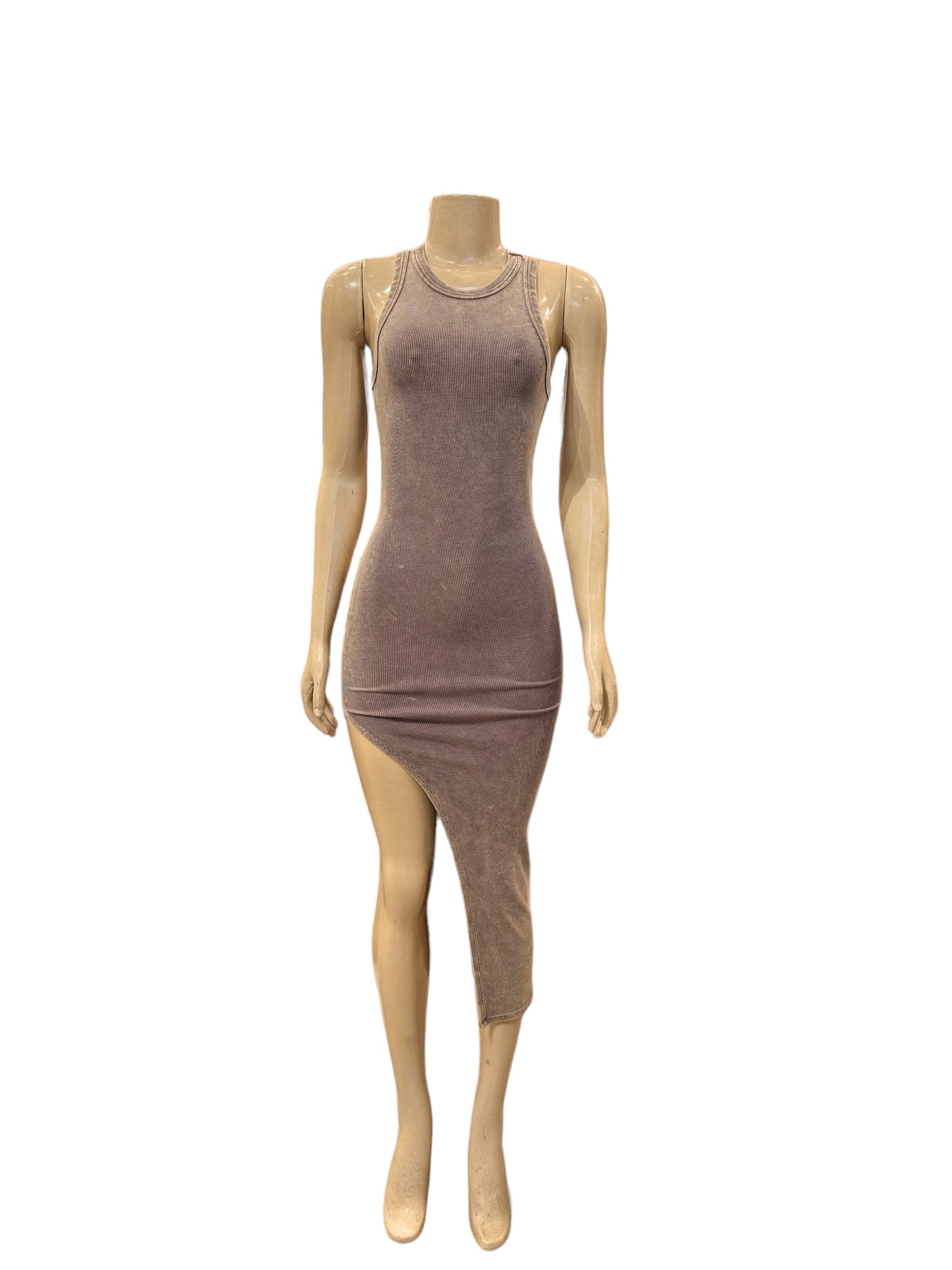 Ribbed Dress Split Beige