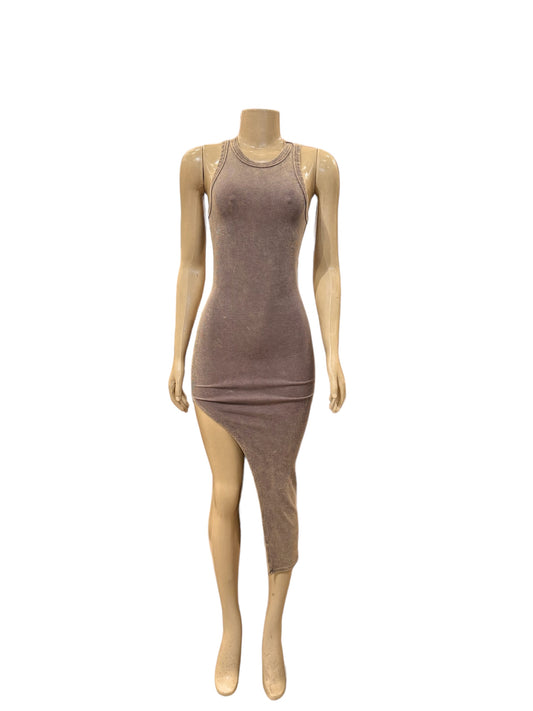 Ribbed Dress Split Beige