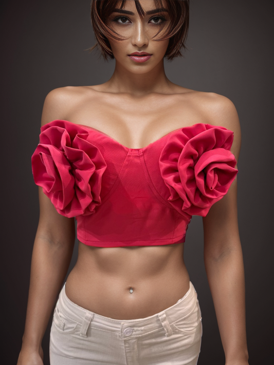 Double Flower Strapless Shirt Pink